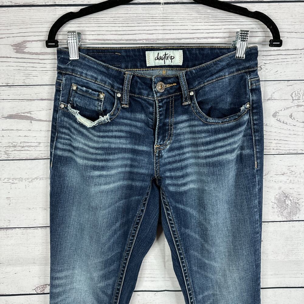Daytrip Jeans Womens 25 Blue Lynx skinny Cropped Distressed Cowgirl‎ Western - Picture 2 of 16